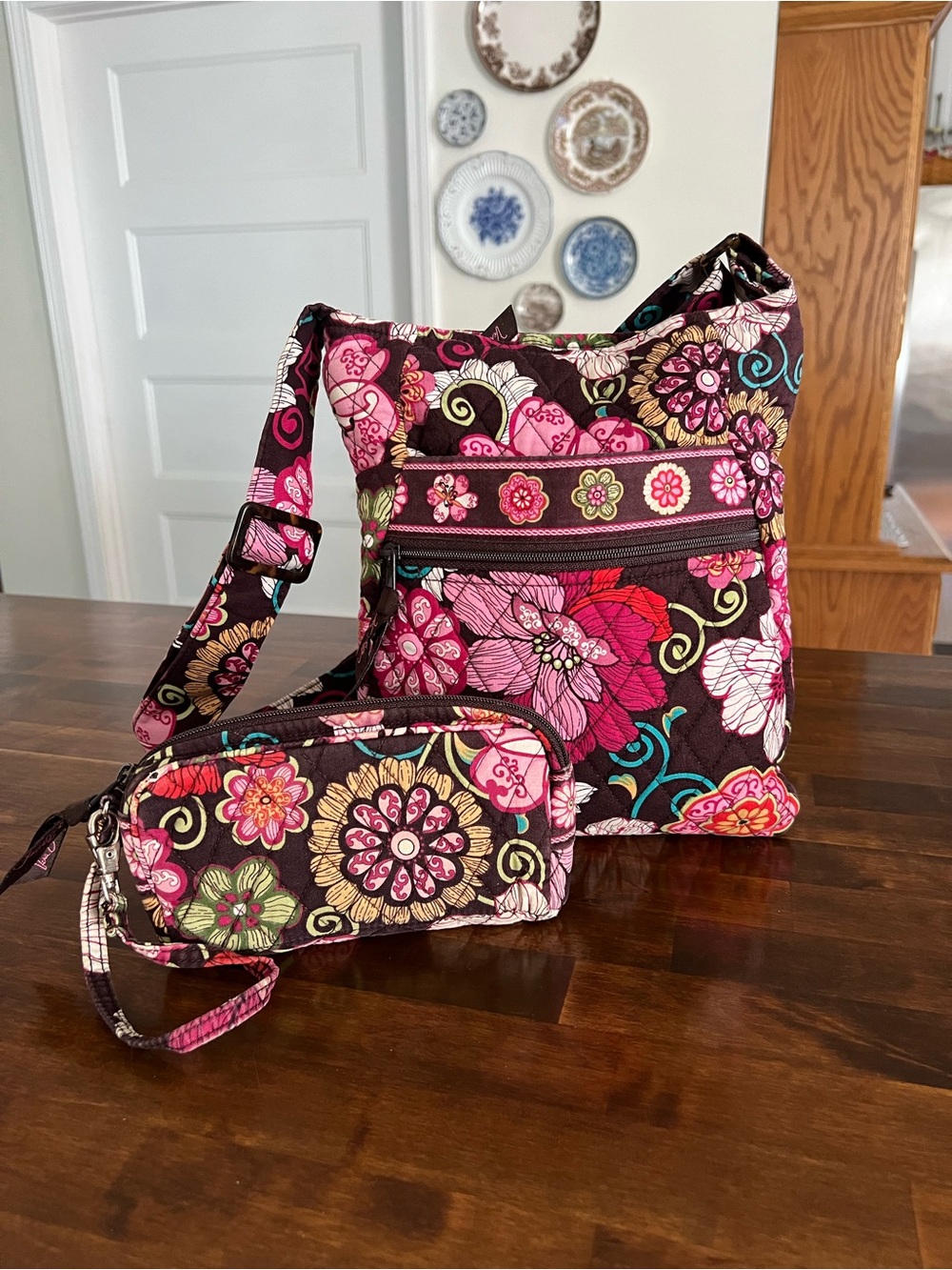 Vera Bradley Mod Floral Pink Crossbody Bag with Wristlet